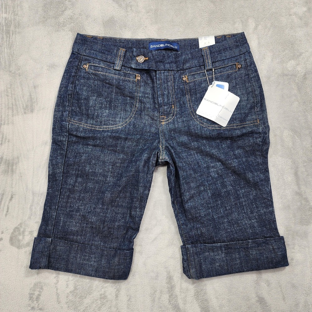 NEW BandolinoBlu Shorts Womens 8 Blue Bermuda Denim Stretch Cuffed Casual Summer